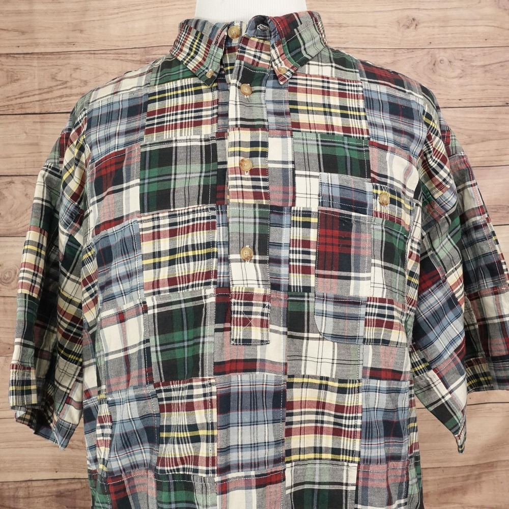 Orvis Shirt Mens 2XL Multicolor Plaid Short Sleeve Button-Up Patchwork Madras